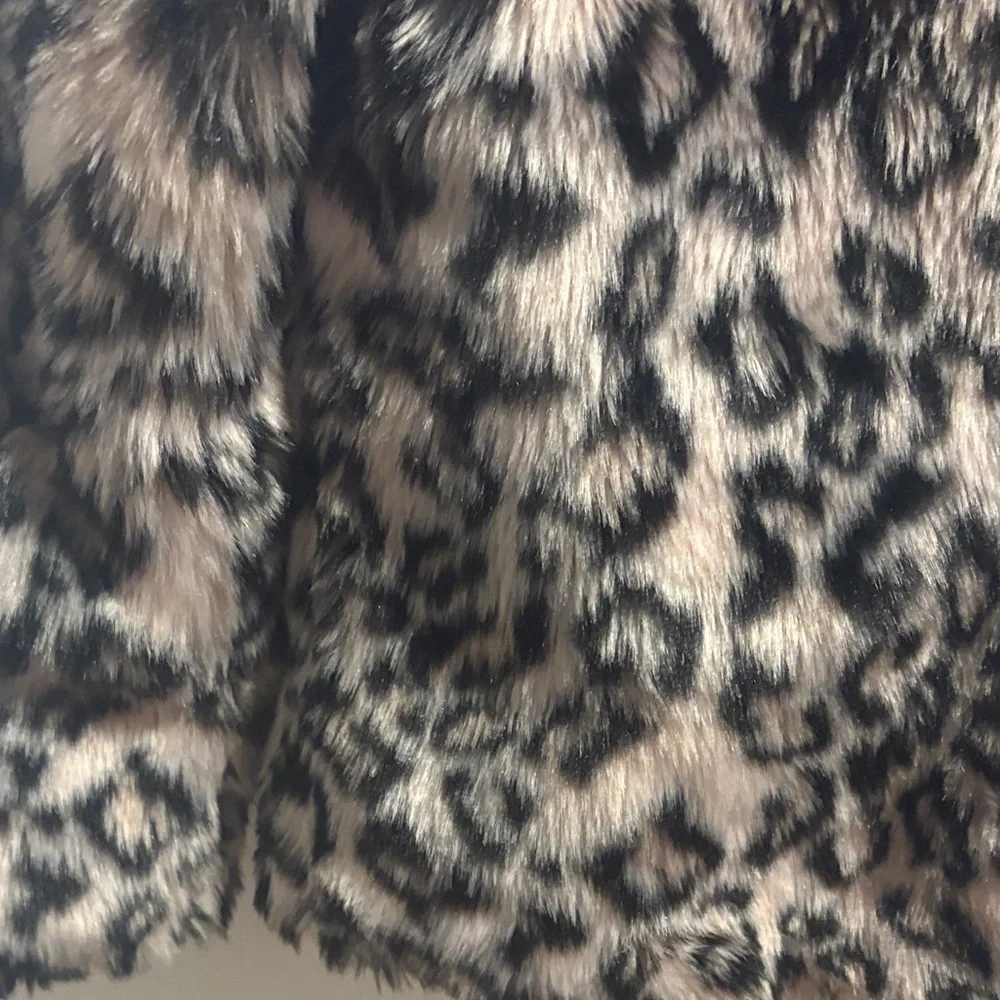 Aqua Faux Fur Animal Print Pea Coat - Picture 3 of 8